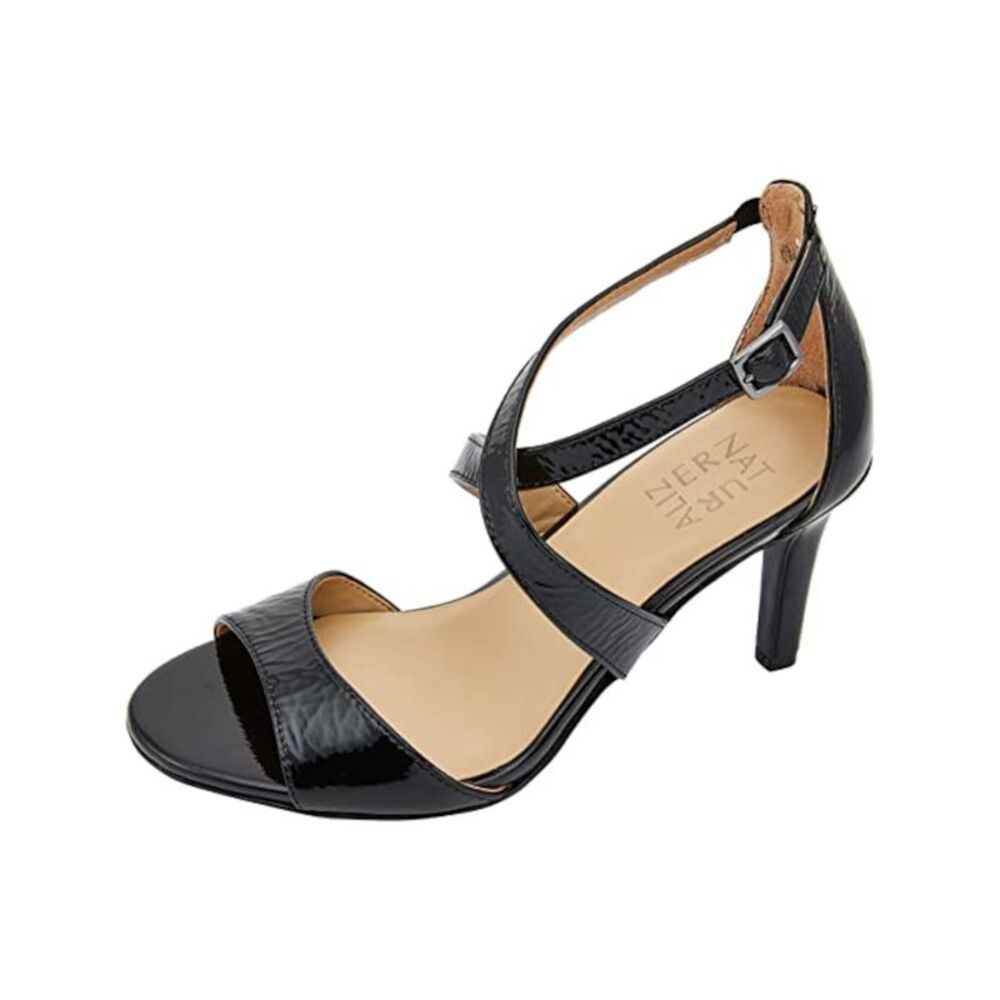 NATURALIZER Womens Black Arch Support Kyra Stiletto Buckle Leather Sandals 8 M
